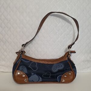 XOXO Y2K Vintage Navy and Brown Heart Shoulder Bag